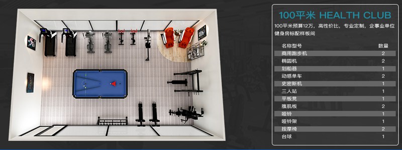 100平方健身室-mk体育健身器材企事业健身解决方案